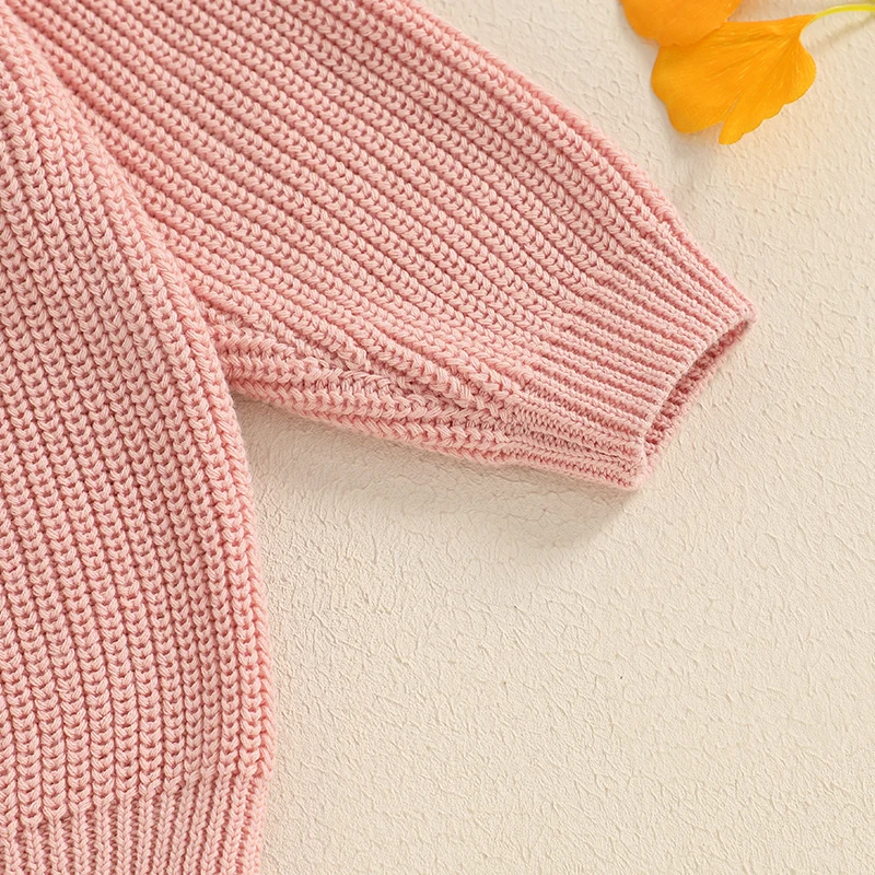 FOCUSNORM 0–18 Monate schöner Frühlingspullover für Babys, Mädchen und Jungen, 3 Farben, langärmelig, Rundhalsausschnitt, Schleife, Buchstaben, Stickerei, warme Strickpullover – Detail 5