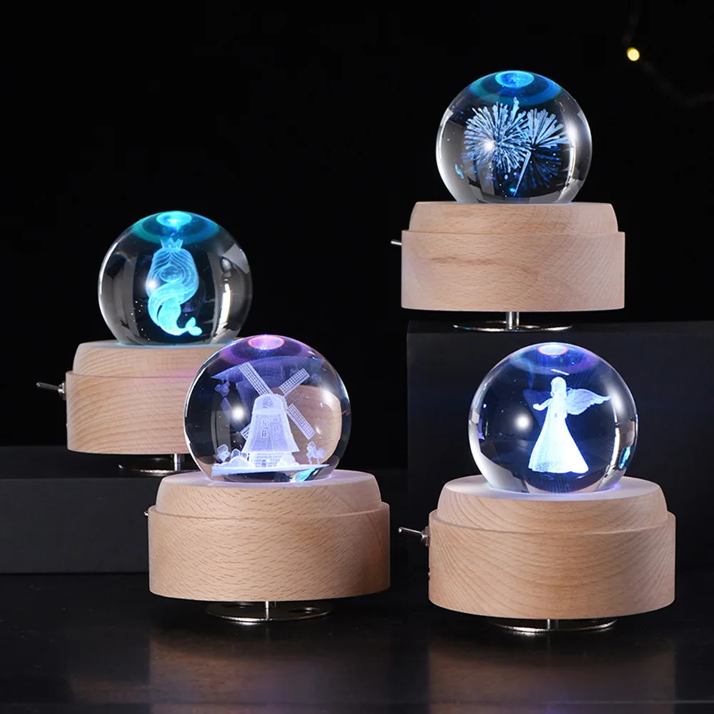 

Crystal ball Music Box Nightlight Rotating Music box Colorful Light Canon Gives Children and Girls Festival Gifts