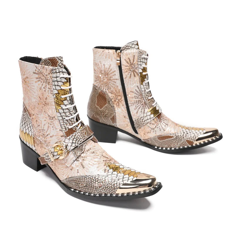 Board Luxus High Heels Männer Stud Stiefel Echt leder Stiefeletten schwarz italienische Chelsea Kleid Schuhe spitzen Zehen Cowboy Stiefel – Detail 25