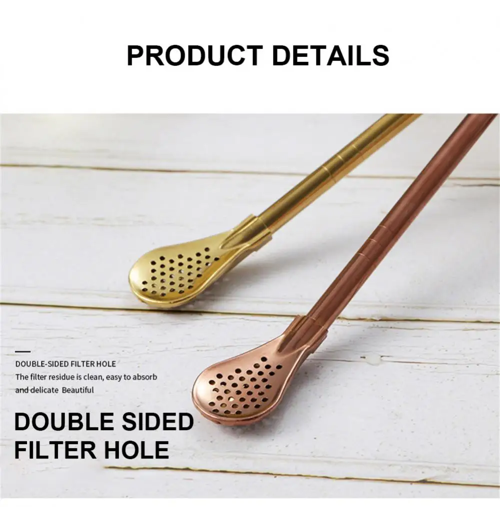 Description Picture 6 of itemColorful 304 Stainless Steel Tea Drinking Straws Spoon Yerba Mate Tea Filter Reusable Bombilla Gourd Tea Tools Bar Accessories