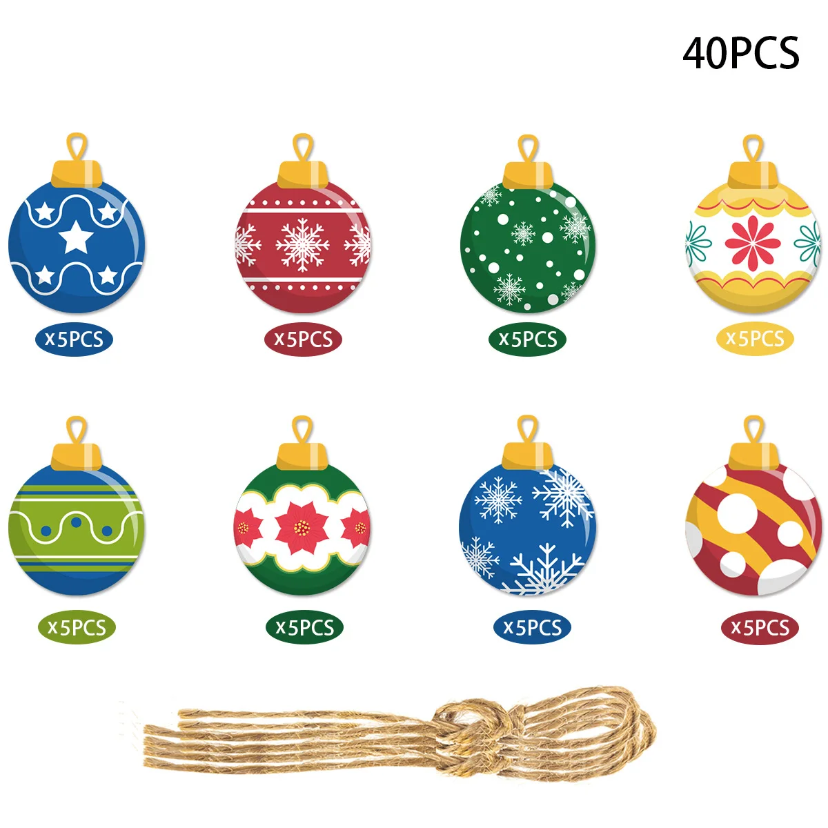 

40Pcs Christmas Tree Paper Hanging Ornaments Merry Christmas Decorations Mini Flat Ball Pendant Xmas Party Favors New Year Gift
