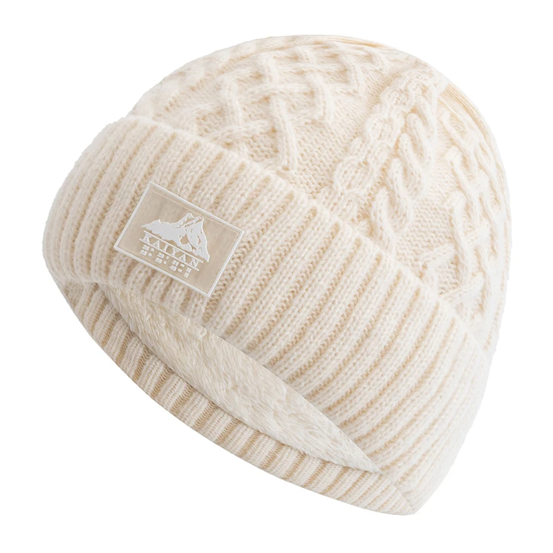 Unisex Warm halten Wintermütze Plüschfell gefüttert Stilvolle warme Mütze Weiche Beanie Mütze für Männer Frauen Outdoor Ski Sport Strickmütze – Detail 15
