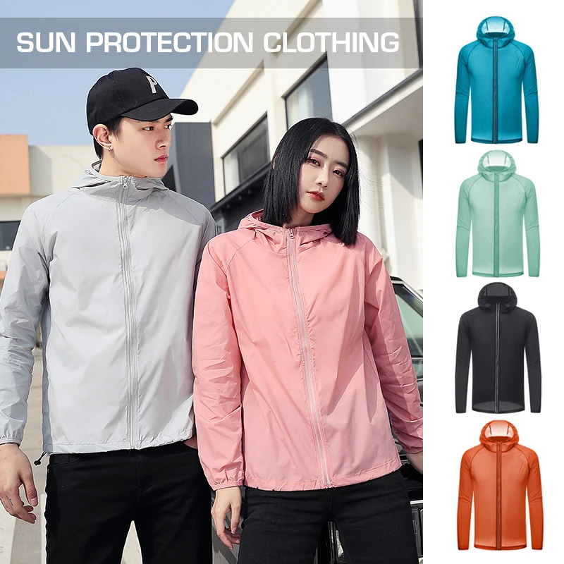 

Men Women Camping Hiking Jackets Sun-Protective Hooded Unisex Ultra-Light Thin Coat Outdoor Sports Quick Dry Windbreaker Jackets