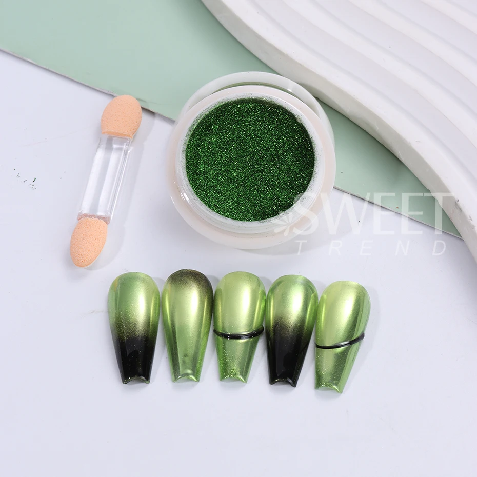 1Box Green Mirror Powder Nail Art Glitter UV Gel Polish Chrome Dust Metallic Effect Pigment St. Patrick's Day Nail Decoration