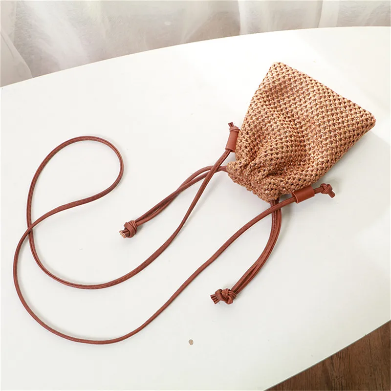 Women Straw Bag Retro Rattan Tote Handbag Woven Summer Beach Shoulder Bags Drawstring Bag Purses City Bag Sport Tote