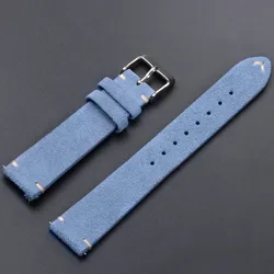 Premium Quick Release Soft Suede Watch Strap, Calfskin Wristband - 22mm (Light Blue)