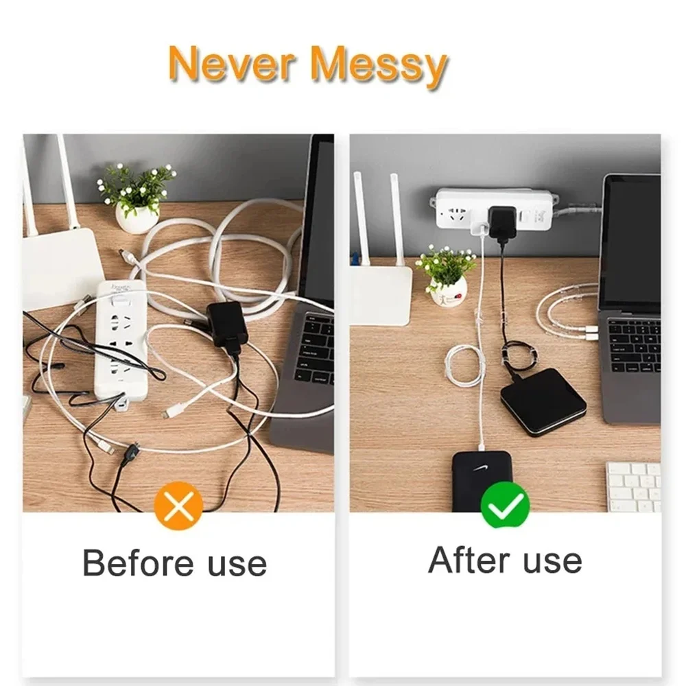 Desktop Wall Cable Organizer Clips ABS Wire Cord Manager Holder for USB Charging Data Line Winder PC Workstation Management