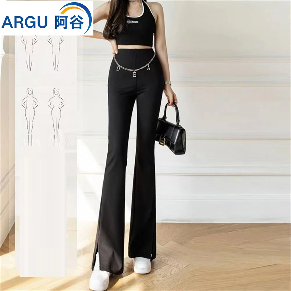 

Fashion Black Flare Pants Women Casual Split Straight Trousers Office Lady Female High Waist Zipper Bell Bottom Women Pants