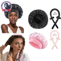 Ensemble de bonnets de couchage en Satin, sans chaleur, bandeau à friser, pince à cheveux, anneaux pour cheveux, chapeau de couchage doux pour Salon 1