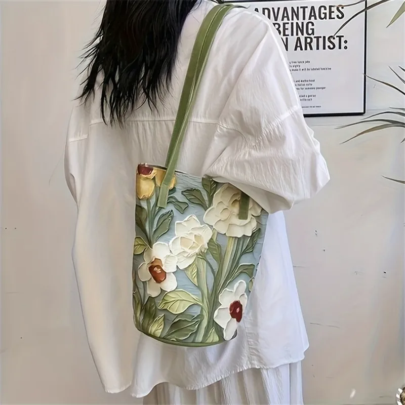 حقيبة دلو زهرية للنساء، حقيبة كتف كاجوال بتصميم زي...