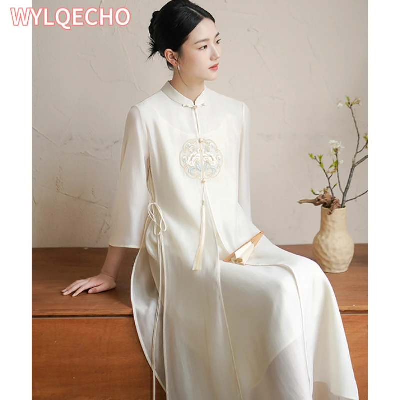 

Chinese Style Zen Qipao Female 2023 Summer New Embroidery Elegant Cheongsam Women Hanfu Dress Vintage China Traditional Clothing