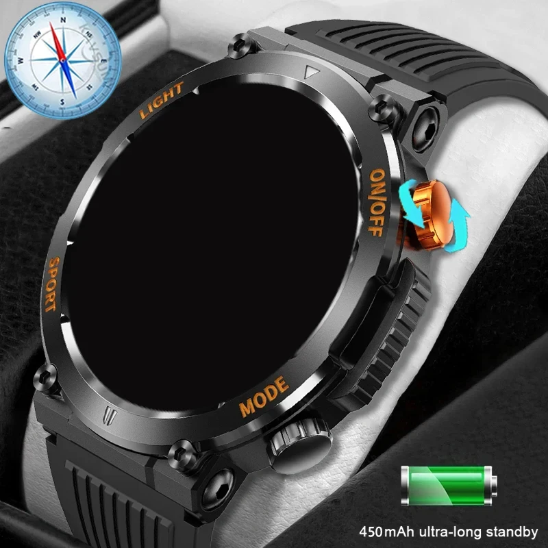

Rugged Military Smart Watch Men For Android IOS Ftiness Watches Ip68 Waterproof 1.46'' LED lights AI Voice BT Call Smartwatch