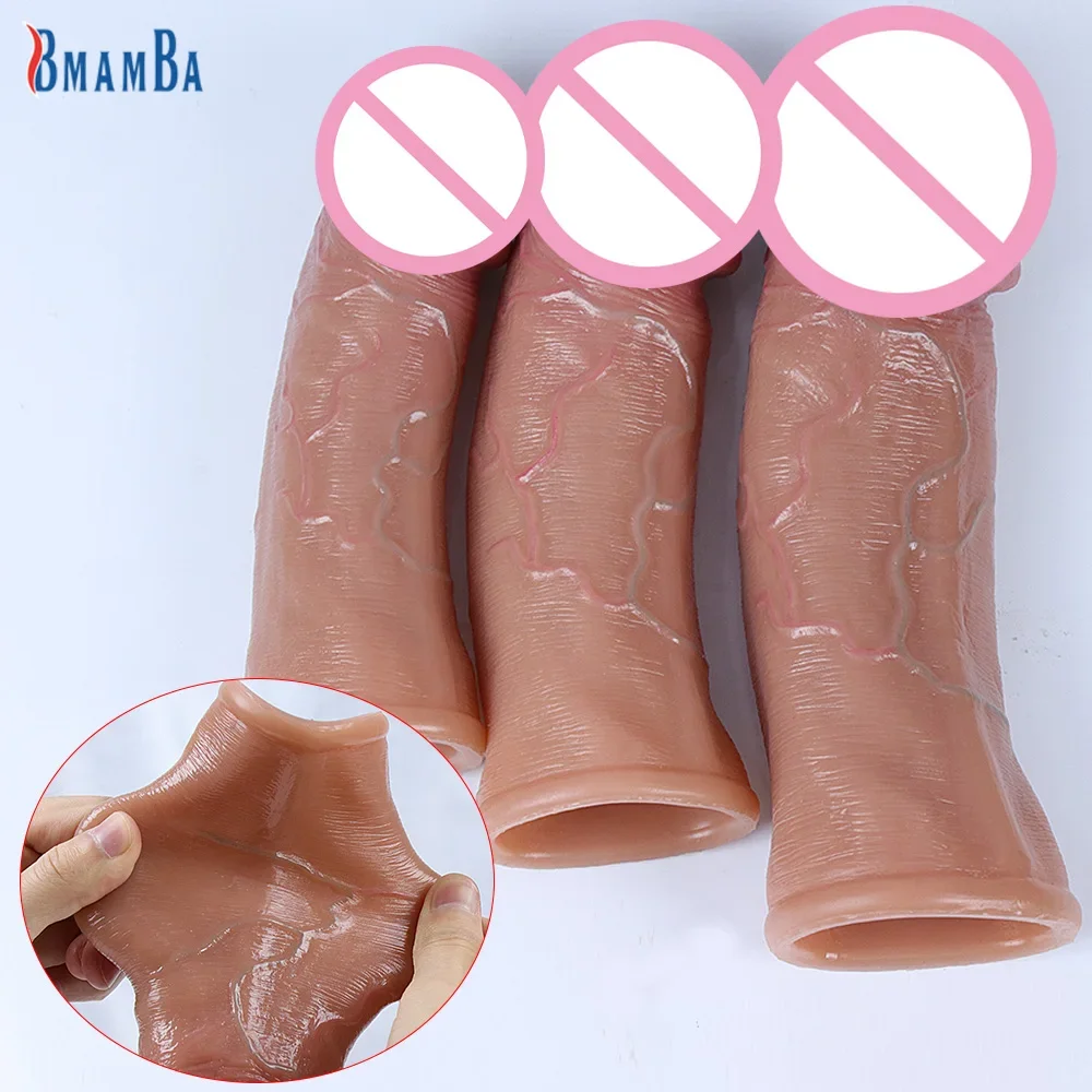 Skin Feeling Realistic Dildo Soft Silicone Material Enlarged Penis Extension Cock Adult Sex Toy Big Dick Condom Man Sexy Tool sex toys