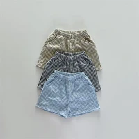 TZ2624 – ensemble veste et short à col montant à carreaux pour enfants, vêtements de Protection solaire à fermeture éclair fine, tenue deux pièces tendance, été 5