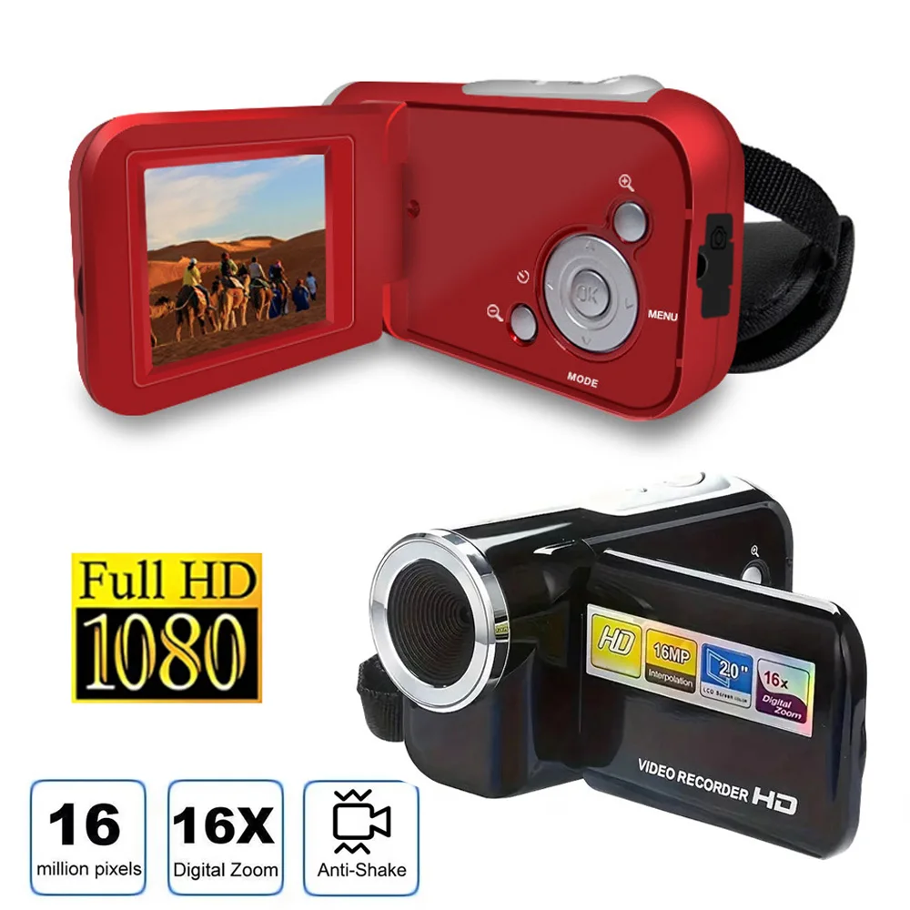 32GB 1080P 16MP 디지털 카메라 2.4인치 회전식 스크린 캠코더 16배 줌 HD 비디오 레코더 내장 LED 플래시 (초보자용)