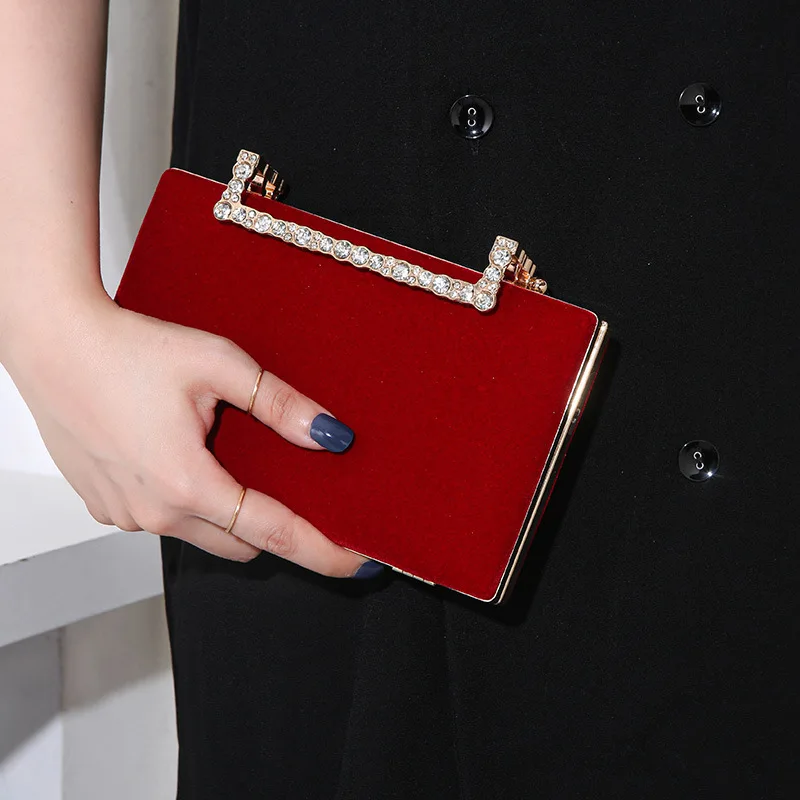 

YIYI Red High-end Velvet Small Square Evening Bag Rhinestone Rectangle Sexy Clutch Handbag Women Bag Wedding Purse Party Banquet