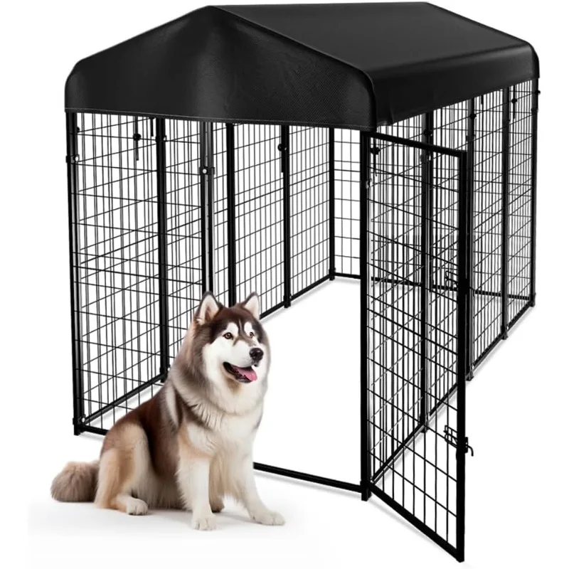 

Dog Kennel Outside with Roof, 8'x6'x4' Outdoor Dog Kennels for Large Dogs, Heavty Duty Welded Dog Crate Playpen