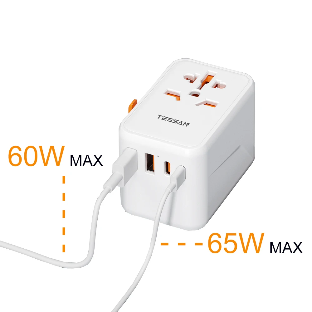 

TESSAN 65W Universal Travel Adapter with 2 USB Ports 2 Type C Fast Charging Power Adapter EU/UK/USA/AUS plug for Travel
