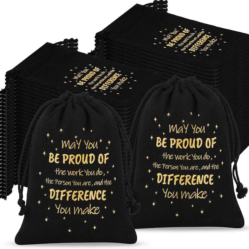 

5pcs Employee Appreciation Black Drawstring Bags for Coworker May You Be Proud Thank You party Gift for Nurse Teacher Graduation