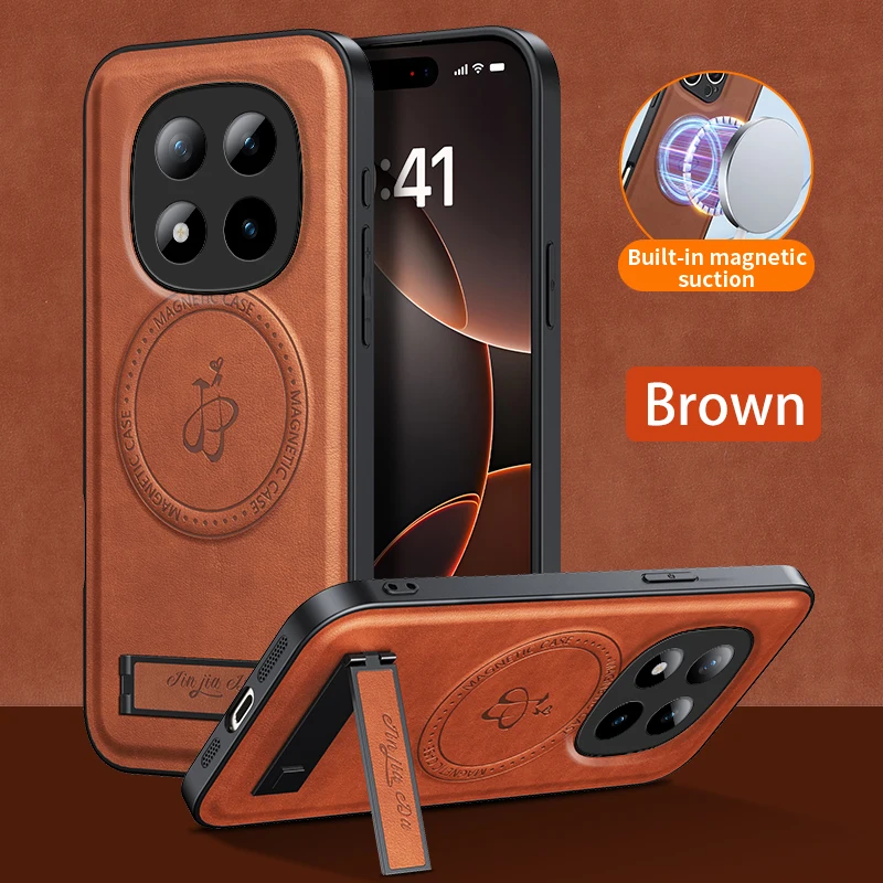 Leather Stand Case with Magnetic Wireless Charging Compatibility - Shockproof Protective Shell