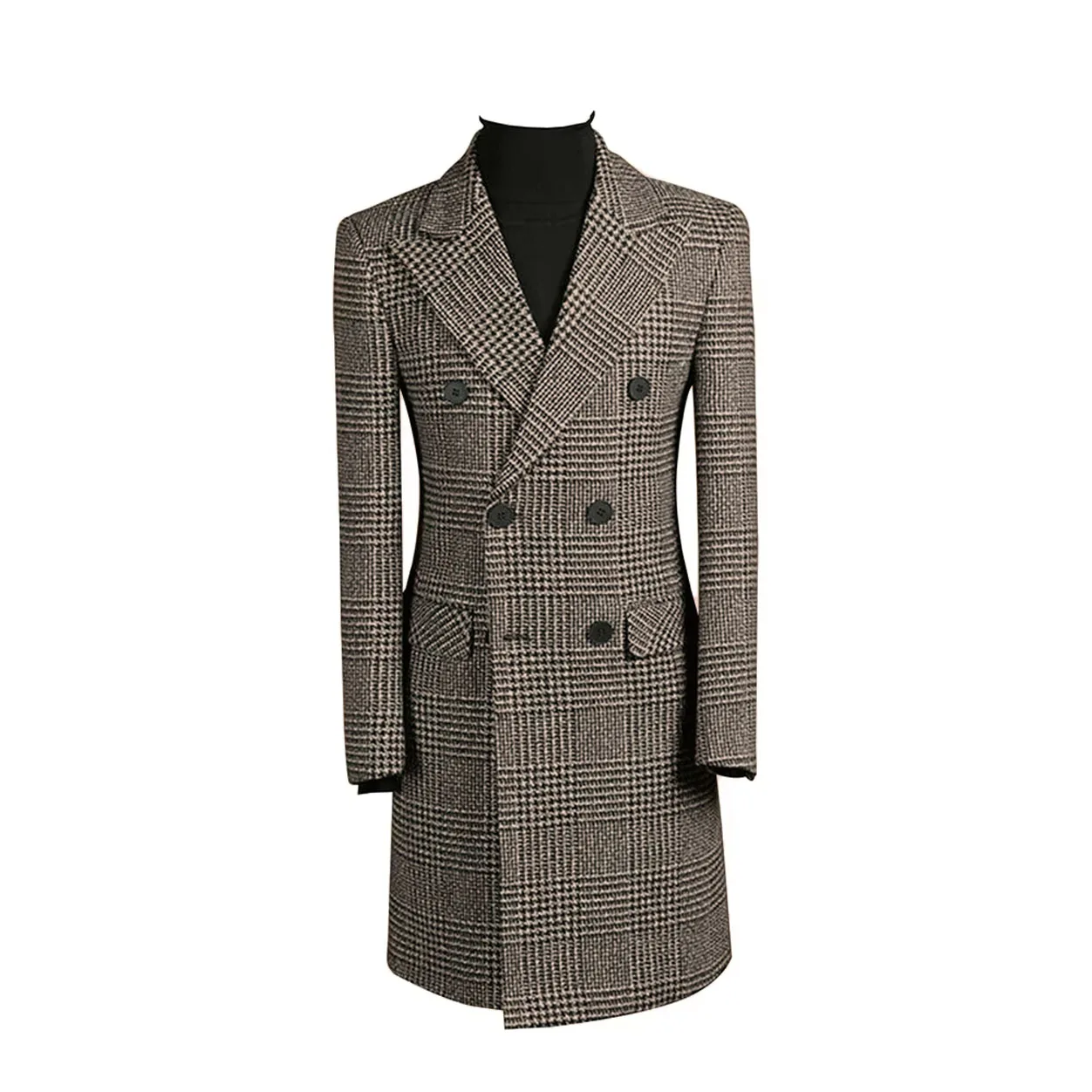Manteau Long pied-de-poule pour hommes