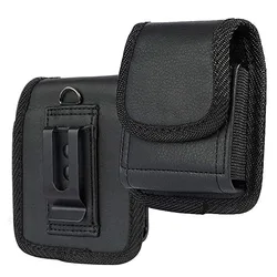 Leather Phone Pouch with Belt Clip Holster and Oxford Cloth Finish (Fold Black)