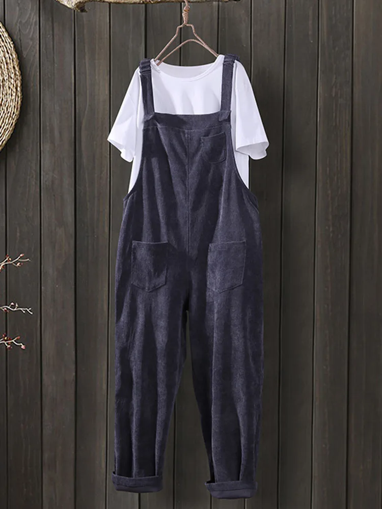 ZANZEA Solid Color Corduroy Jumpsuits Autumn Casual Women\'s Overalls Ladies Female Playsuits Suspender Pantalon Rompers Turnip