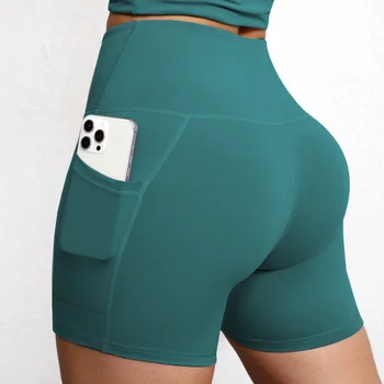 Yoga Shorts with Pockets High Waist Butt Lifting Cyclings Tights Outdoor Workout Jogging Shorts Sportswear Gym Running Short 1
