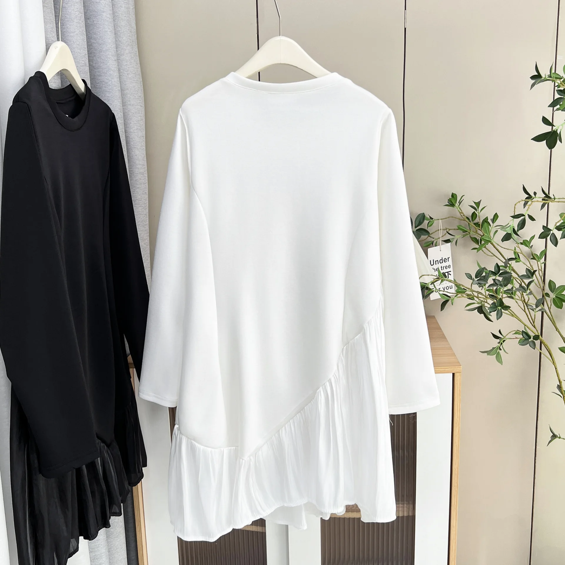 XXXXL Fashion Plus Size Women's Dresses Autumn Long Sleeved Modal Patchwork Satin Bottom Layer Dress