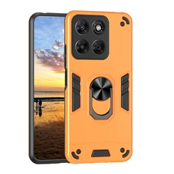 Magnetic Metal Ring Holder Shockproof Phone Case with TPU Frame and Armor Protection for Moto G67 or G77 (Orange)