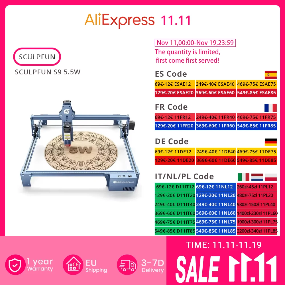 Grawer laserowy SCULPFUN S9 5.5W z EU za $117.94 / ~440zł