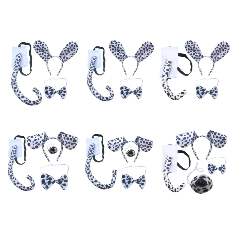 

Kids Role Dog Costume Props Spotted Dog Ears Headband Bowtie Tail Nose Cosplay Accessories for Boys Girls Fancy Party Wear