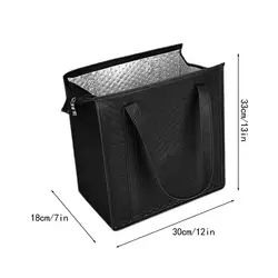 Premium Insulated Reusable Tote Bags with Zippered Tops - Set of 2 for Food and Drink Storage (Black)