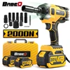 2000N.m 20V Brushless Electric Impact Wrench Rechargeable Li-ion Battery 1/2" Socket Wrench Cordless Wrench Plastic Box Tools 1