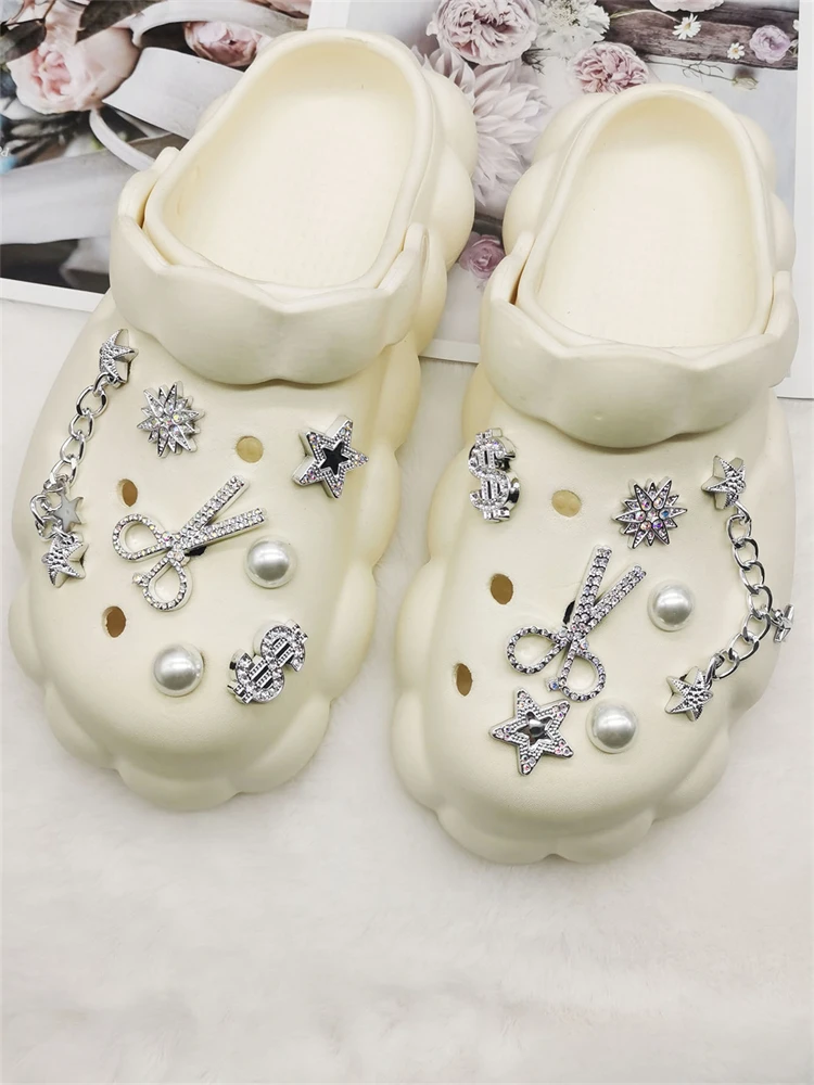 14-teiliges Set Harz-Sternketten-Schuhcharms Zubehör Sternförmige Clogs-Schuhschnallen Dekorationen Abnehmbare Scheren-Dollar-Schuhclips – Detail 1
