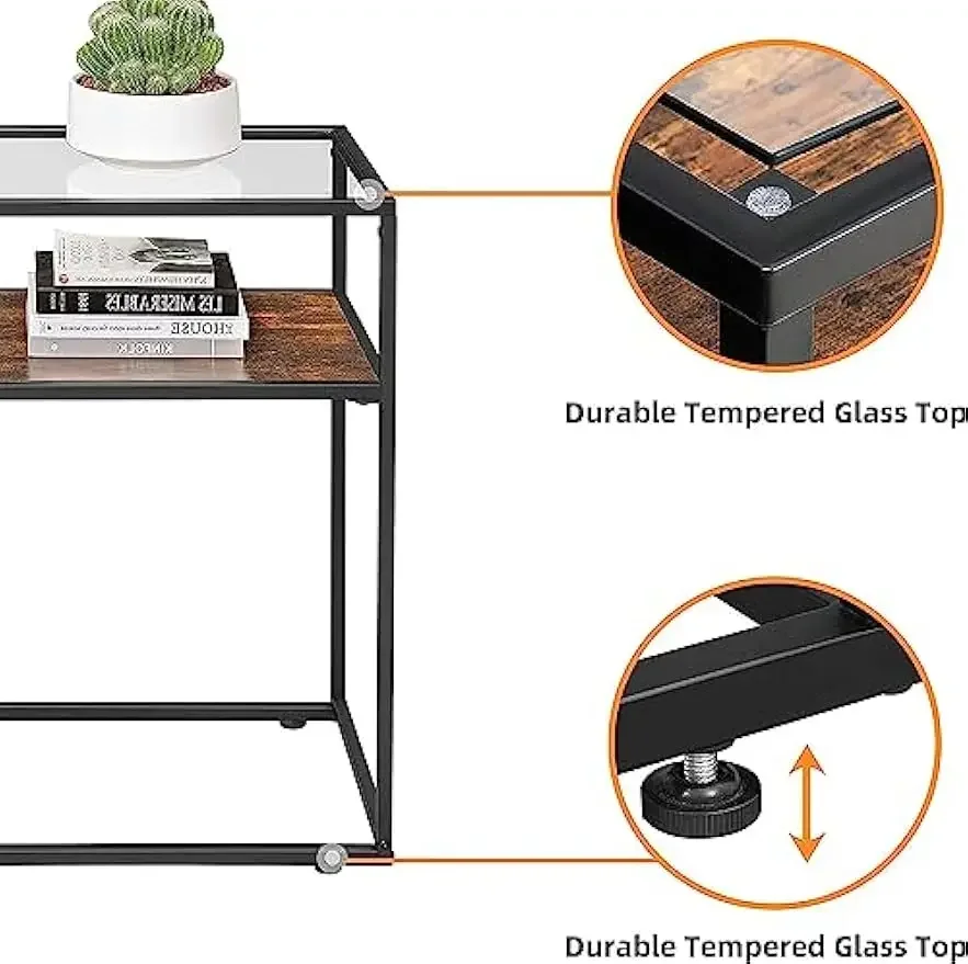 Console Table, Sofa Desk with Steel Frame and Glass Top, Easy Assembly, Ideal for Entryway, Hallway,2 Tempered Large Shelves