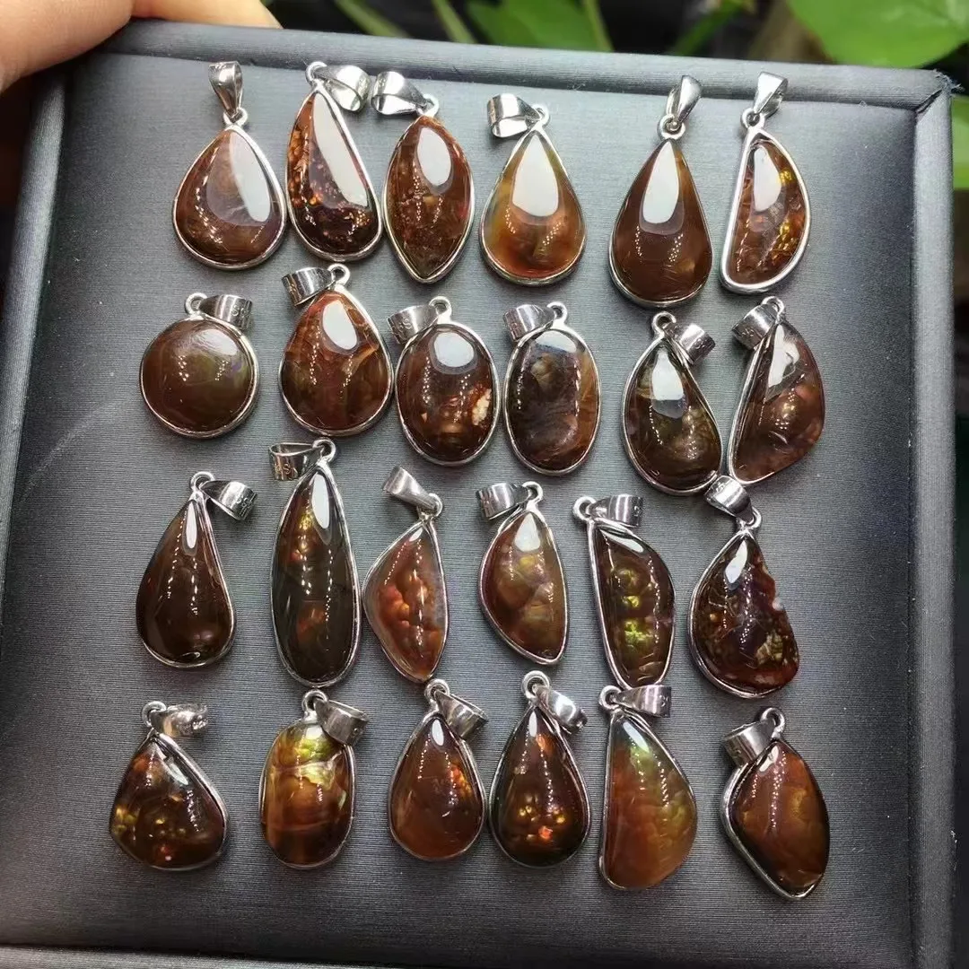 Unit One Piece 925 Silver Buckle With Creative Natural Mexico Fire Agate Crystal Healing Random Shape Pendant Fashion For Gift 3