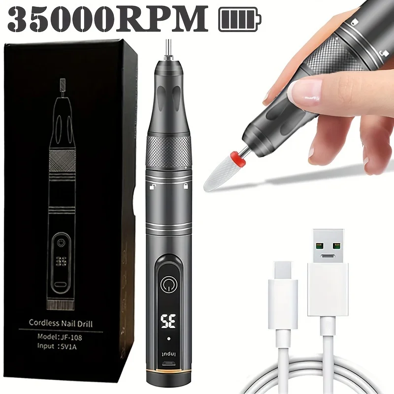 35000RPM Cordless Nail Drill Machine For Gel Polish Electric Nail Sander Rechargeable Portable File Manicure Tool electric nail drill electric nail grinder