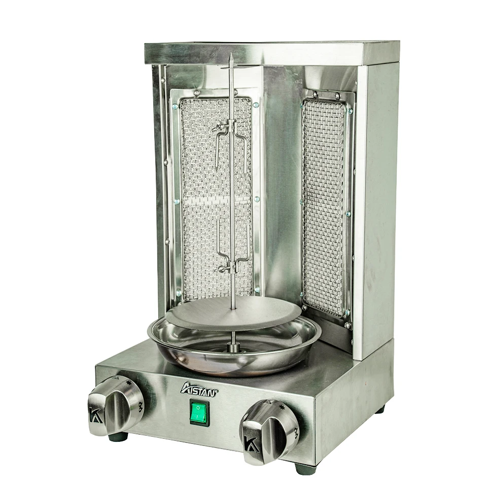 GB25 Gas Vertical Chicken Rotisserie Oven Kebab Maker Shawarma Grill Donair Gyro Machine with 2 Ceramic Burners Rotary Cooking