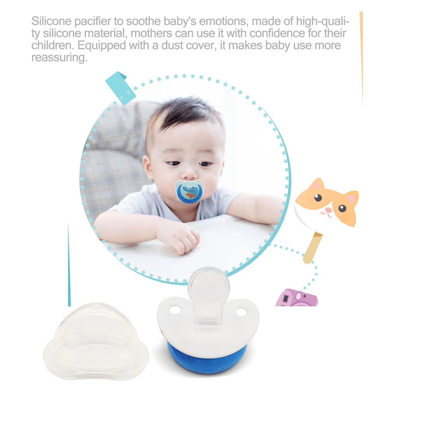 0-36 months cartoon animal pattern baby sleeping pacifier baby silicone pacifier BPA-free food-grade silicone