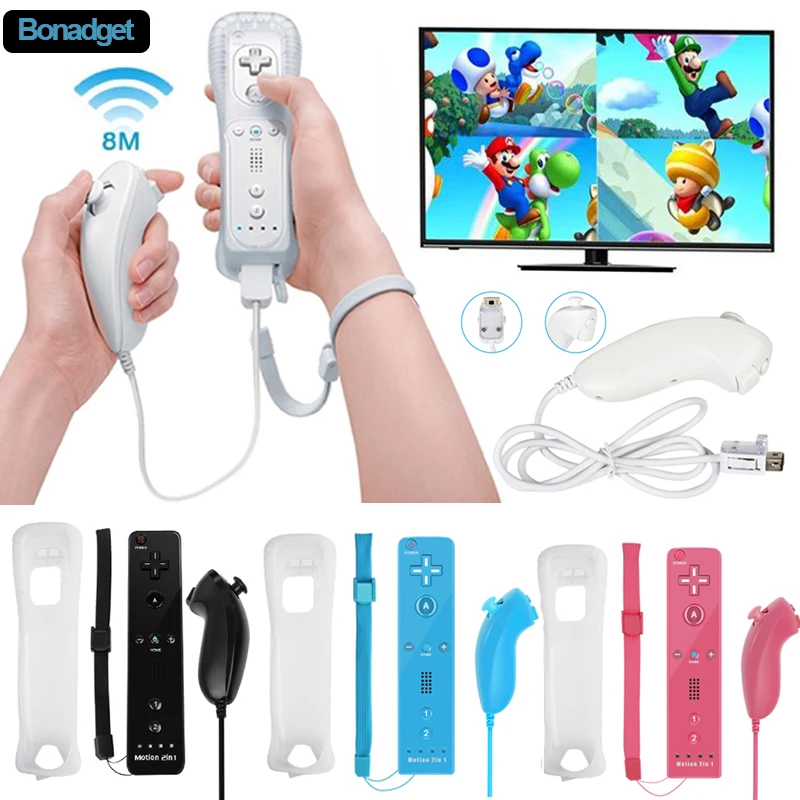 2Set 2 In1 Per Nintendo Wii Console Wireless Gamepad Controller Nunchuck Telecomando Joystick Joypad Opzionale Motion Plus