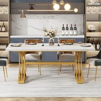 63-Inch Rectangular Dining Table for 4 to 6, Kitchen Tables for Dining Room, Modern Dinner Table with Faux Marble Table Top 1