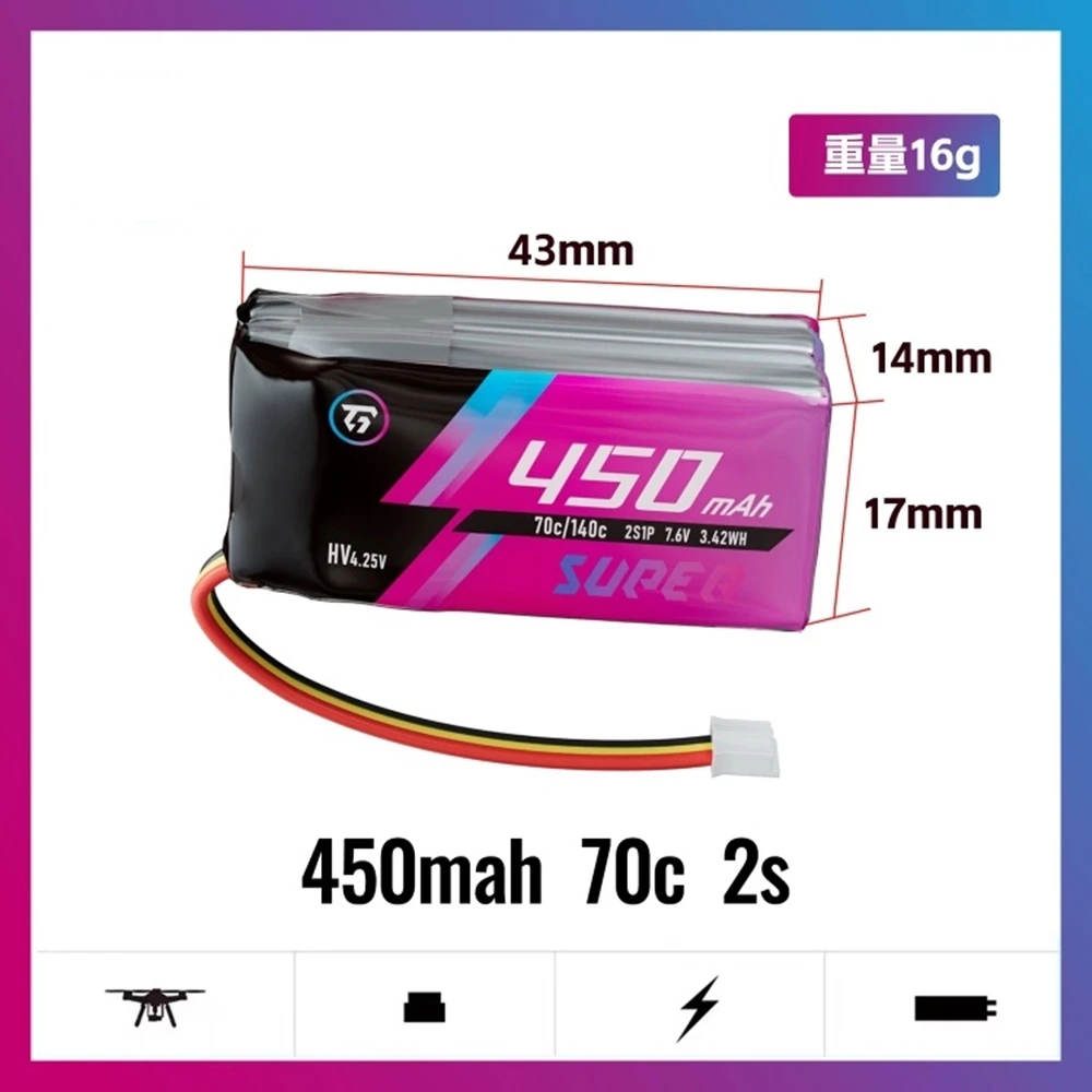 

TG Racing 450mah 2S 7,6 V 70C литий-полимерный аккумулятор PH2.0 3-контактный разъем для модели радиоуправляемого автомобиля