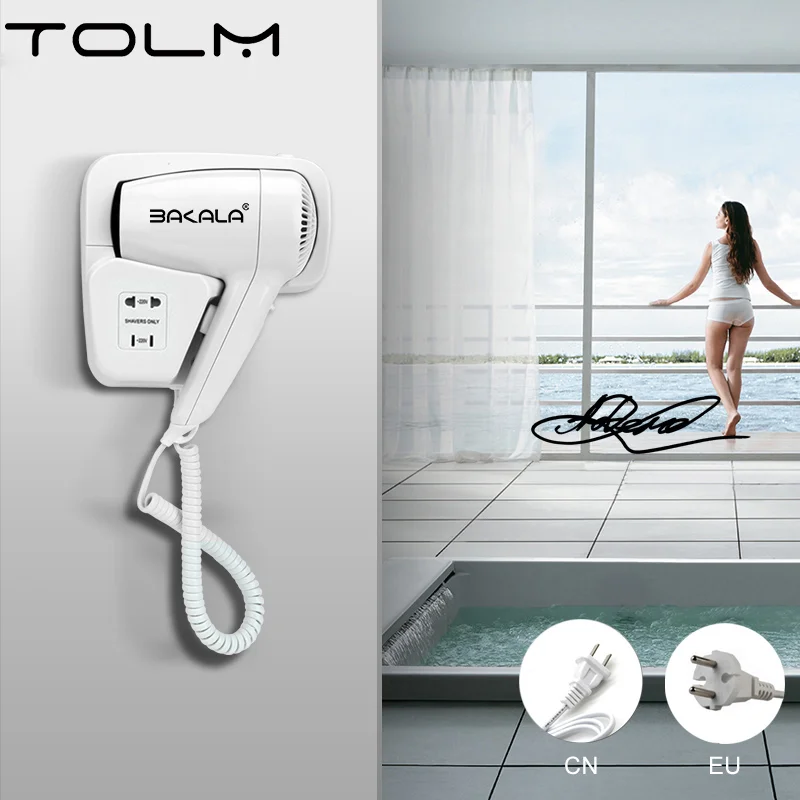 

TOLM Professional Hotel Secador de Cabelo 220V/ 110V 1200W Casa de Banho de Parede Forte Montada em Casa de Banho com Modelling