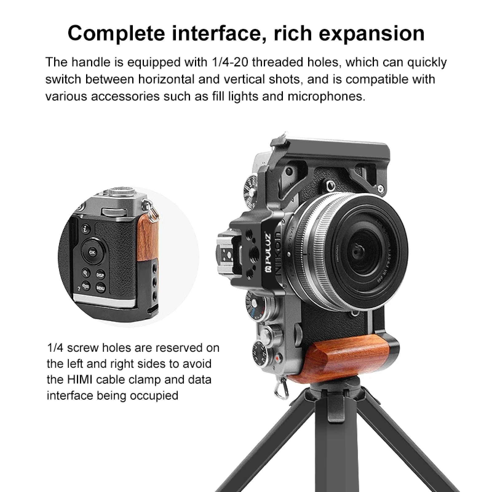 PULUZ Wood Handle Metal Camera Cage Stabilizer Rig For Nikon ZFC