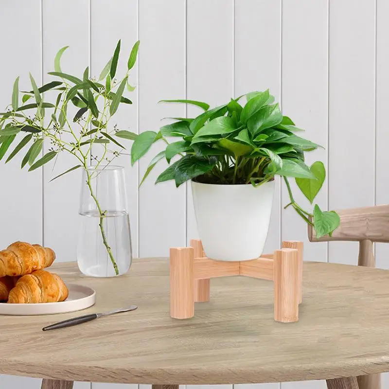 Wooden Four-legged Flower Stand Bonsai Stand Home Tray Pot Bamboo Display Shelf Holder Plant Decor