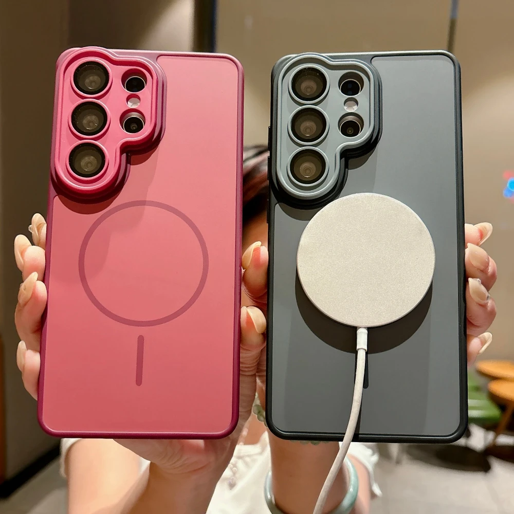 Solid Color Magnetic Charging Shockproof Phone Case with Camera Protection