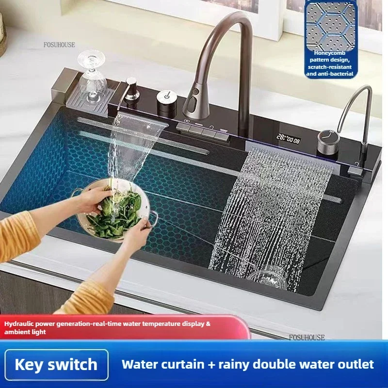 Digital Display Kitchen Sink with Waterfall 3