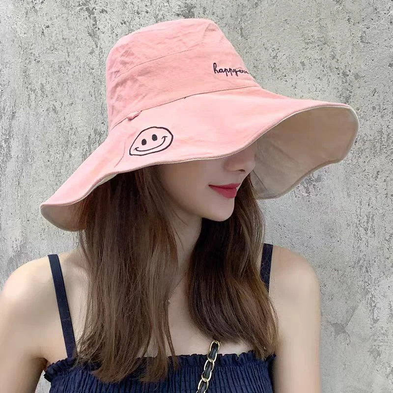 Women's Wide-Brimmed Sun Hat - 100% Cotton Fisherman Hat, Korean and Japanese Style Summer Travel Beach Outdoor Activity Sun Hat