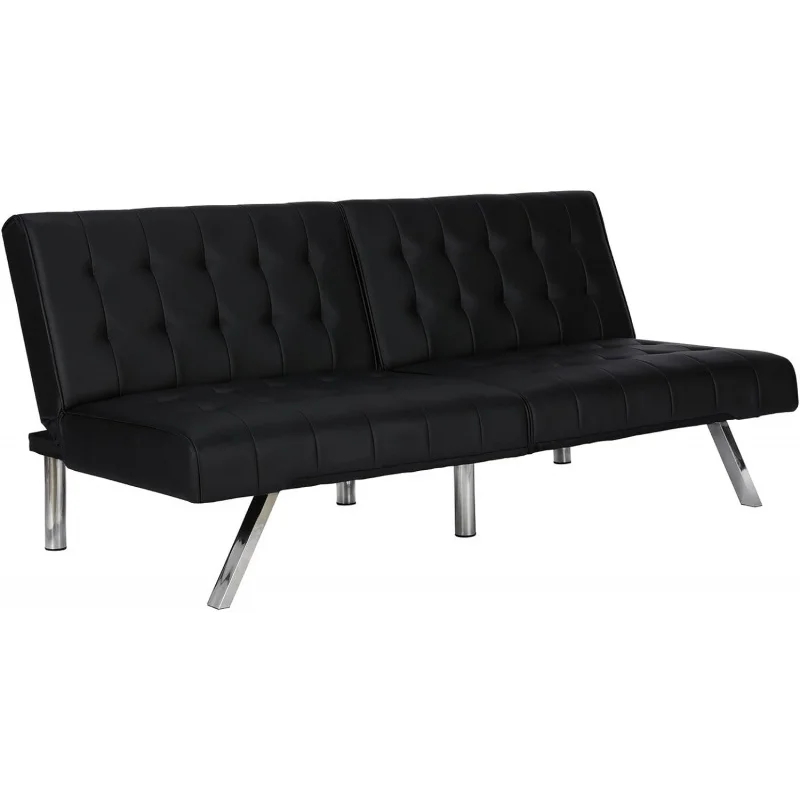 

DHP Emily Futon With Chrome Legs, Black Faux Leather